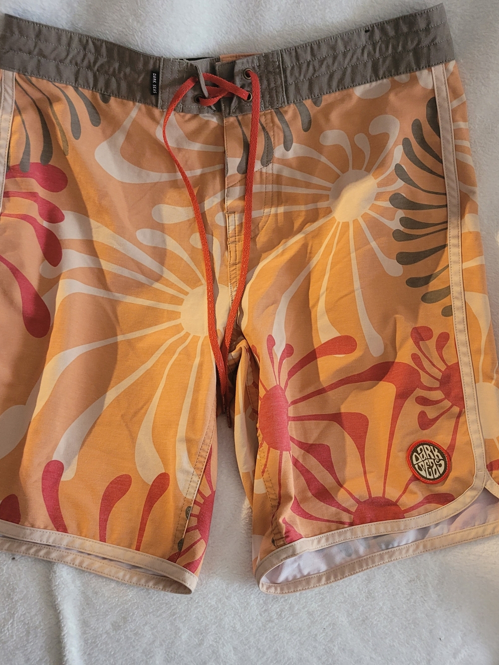 Dark Seas Orange Floral Men's Swim Trunks with Drawstring